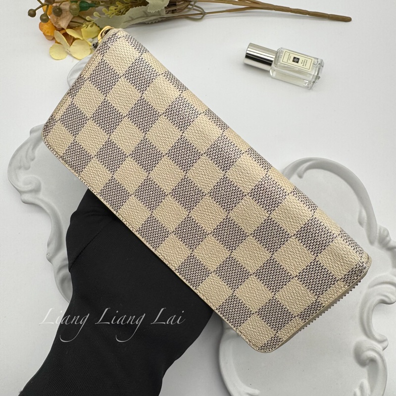 LOUIS VUITTON LV Damier Azur 白棋盤拉鍊長夾-16