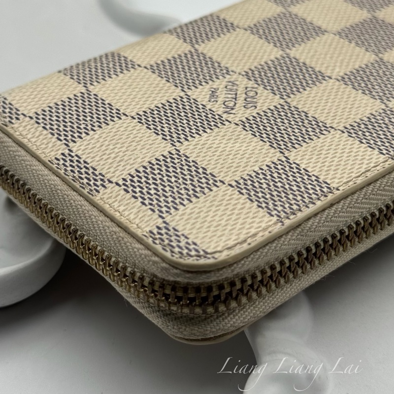 LOUIS VUITTON LV Damier Azur 白棋盤拉鍊長夾-21