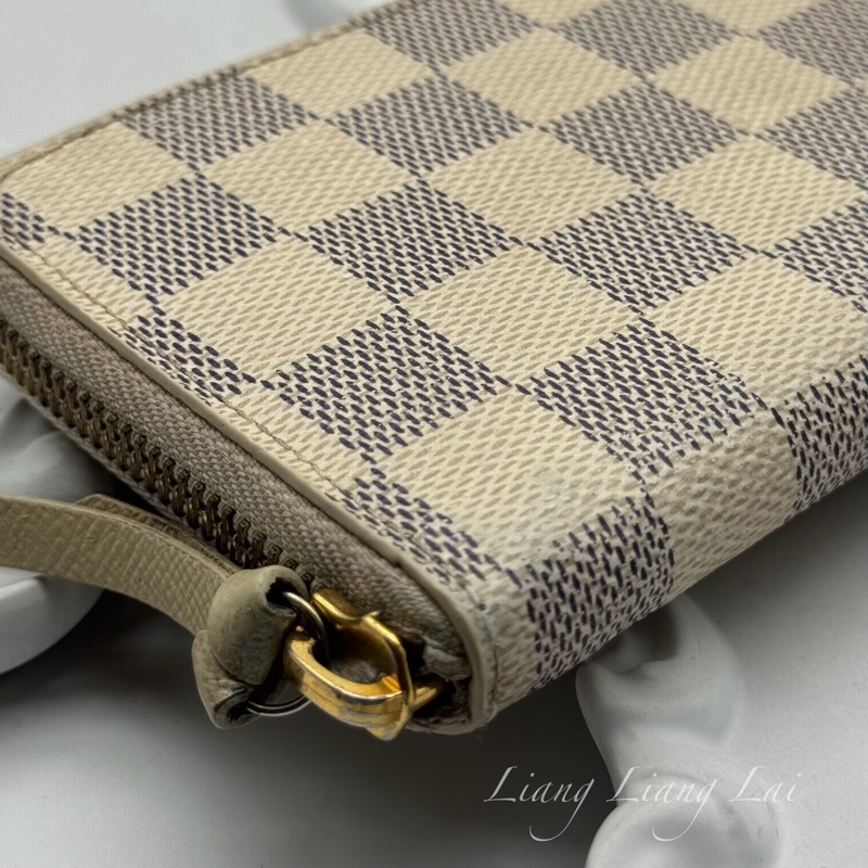 LOUIS VUITTON LV Damier Azur 白棋盤拉鍊長夾-22