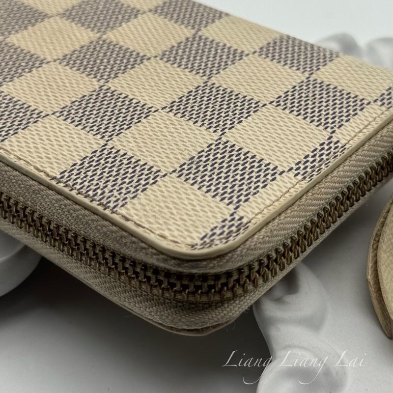 LOUIS VUITTON LV Damier Azur 白棋盤拉鍊長夾-23