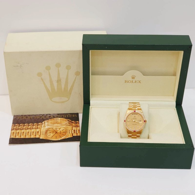 【大眾名錶】ROLEX勞力士18038 Day-Date 18K金 紅蟳錶 原廠金色6.9T鑽面盤 大眾名錶B1266-9