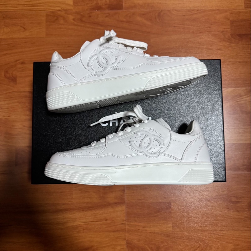 Chanel空軍一號香奈兒雙C徽標低幫板鞋 白色 37.5碼-0