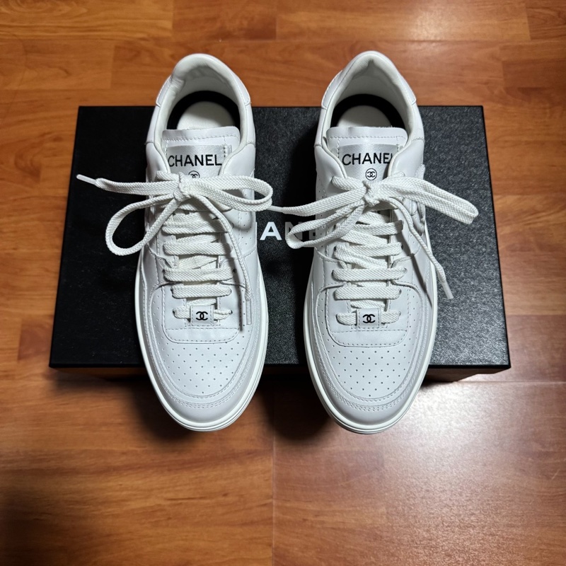 Chanel空軍一號香奈兒雙C徽標低幫板鞋 白色 37.5碼-2