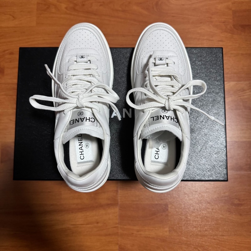 Chanel空軍一號香奈兒雙C徽標低幫板鞋 白色 37.5碼-3