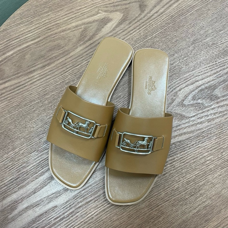 爱马仕Hermes 马车扣拖鞋 金棕色 37.5码-0