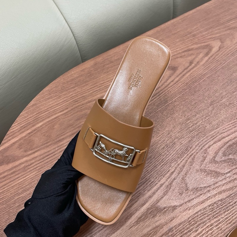 爱马仕Hermes 马车扣拖鞋 金棕色 37.5码-1