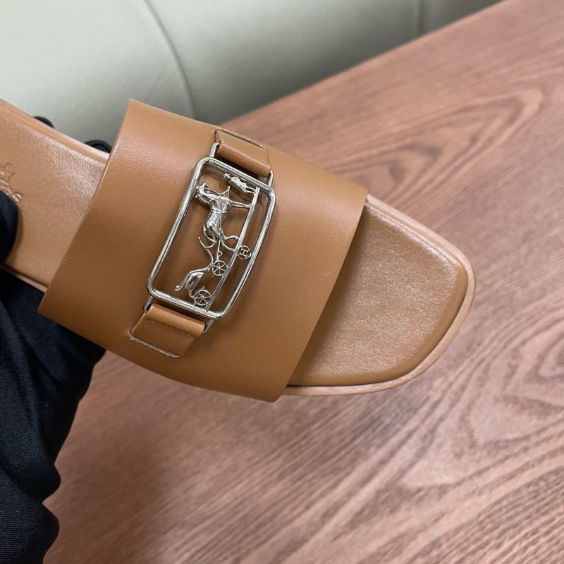 爱马仕Hermes 马车扣拖鞋 金棕色 37.5码-2