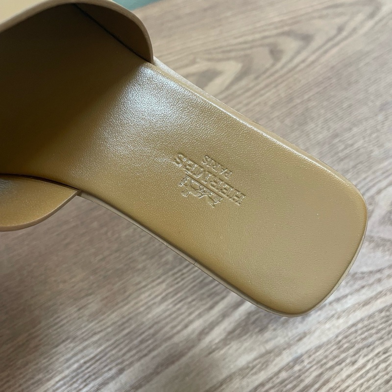 爱马仕Hermes 马车扣拖鞋 金棕色 37.5码-4