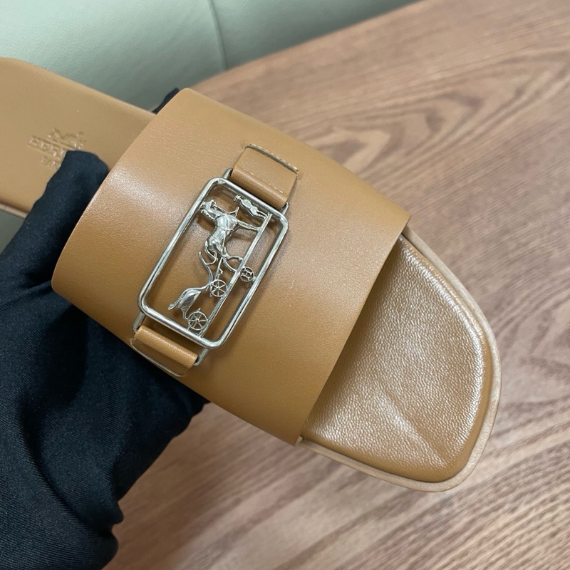 爱马仕Hermes 马车扣拖鞋 金棕色 37.5码-6