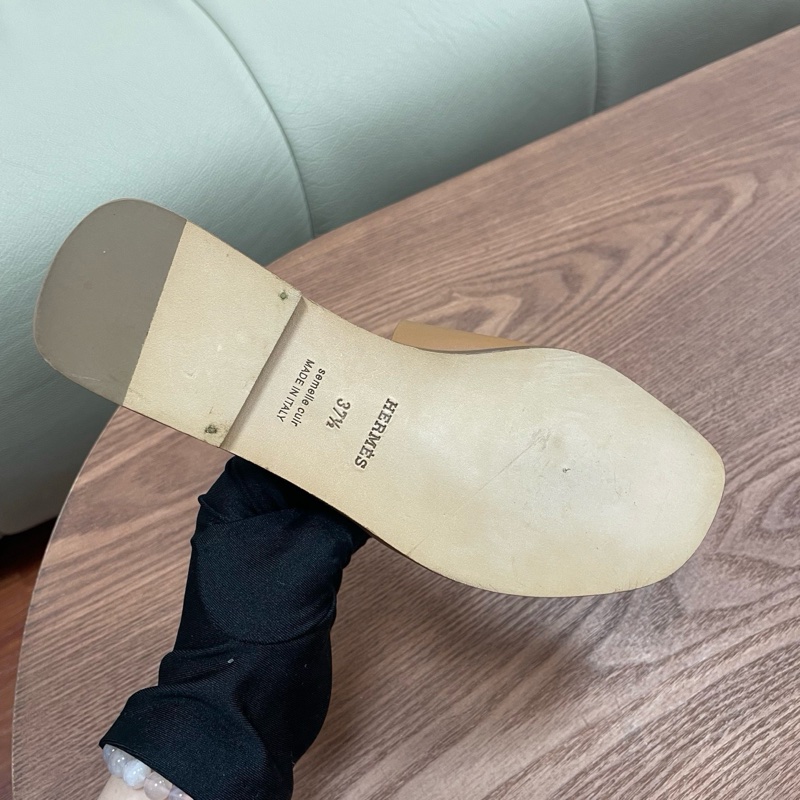 爱马仕Hermes 马车扣拖鞋 金棕色 37.5码-7