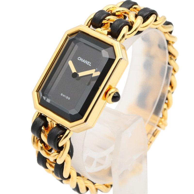 黑色錶盤 鍍金 皮革錶帶 Premiere S 石英腕錶【CHANEL 香奈兒】 H0001-1