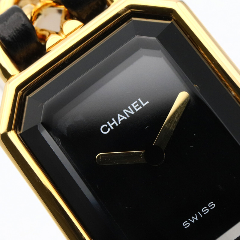 黑色錶盤 鍍金 皮革錶帶 Premiere S 石英腕錶【CHANEL 香奈兒】 H0001-7