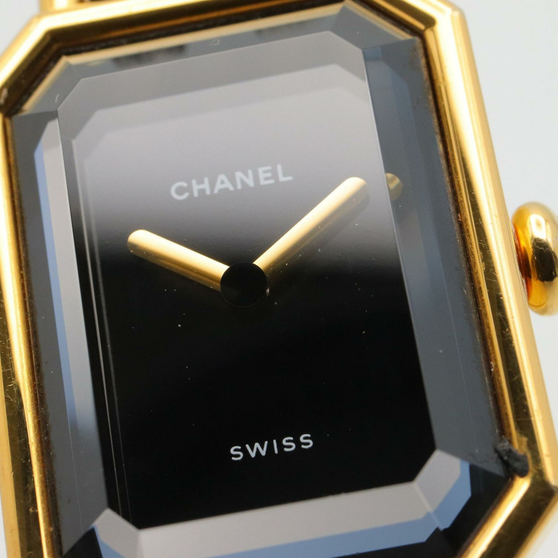 黑色錶盤 鍍金 皮革錶帶 Premiere M 石英腕錶【CHANEL 香奈兒】 H0001-7