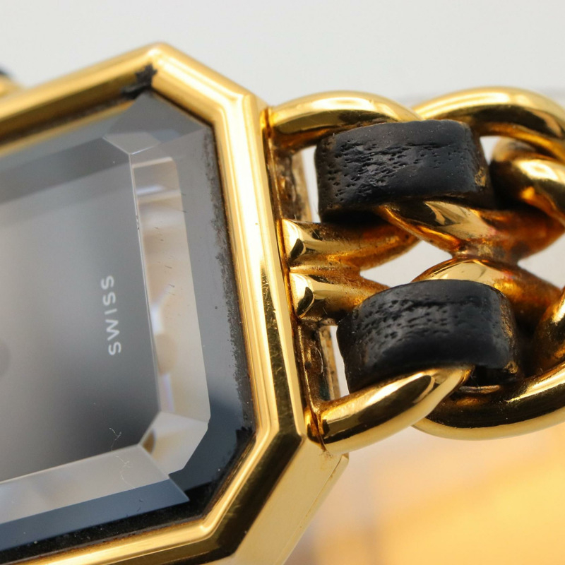 黑色錶盤 鍍金 皮革錶帶 Premiere M 石英腕錶【CHANEL 香奈兒】 H0001-8