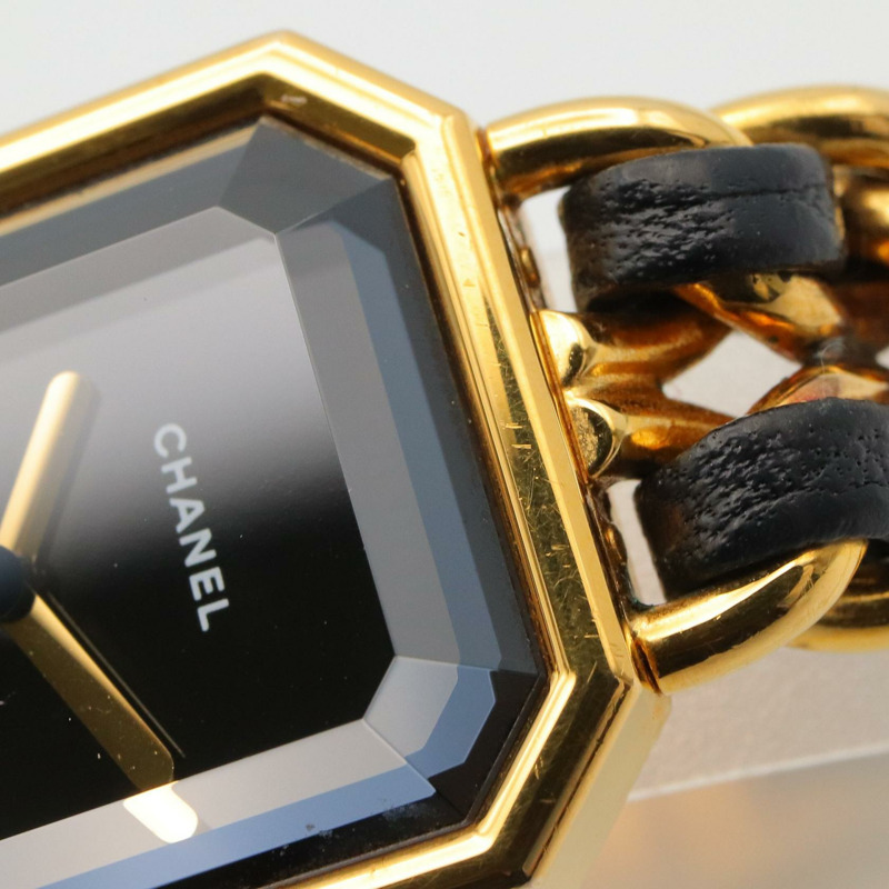 黑色錶盤 鍍金 皮革錶帶 Premiere M 石英腕錶【CHANEL 香奈兒】 H0001-9