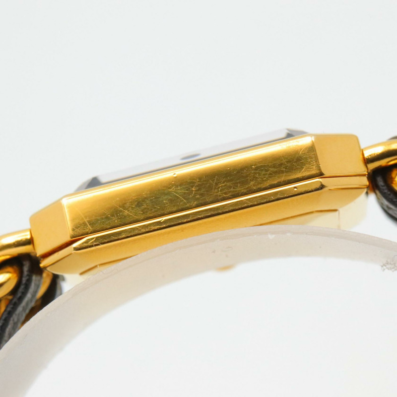 黑色錶盤 鍍金 皮革錶帶 Premiere M 石英腕錶【CHANEL 香奈兒】 H0001-10