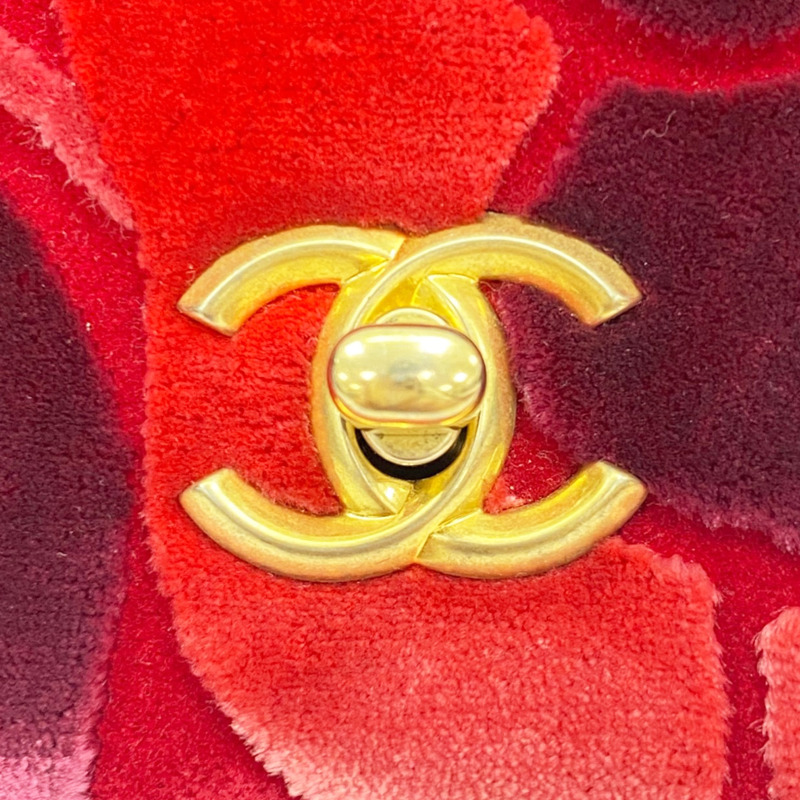 紅色 天鵝絨 玫瑰花圖案 肩背包 金釦 (無卡)【CHANEL 香奈兒】-6