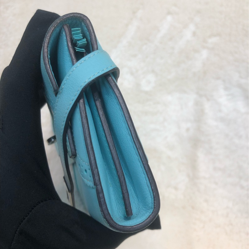 Hermes Blue Atoll Kelly Ghillies Wallet XC421-3
