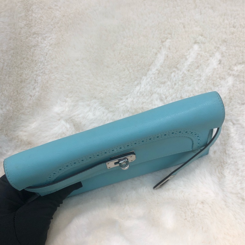 Hermes Blue Atoll Kelly Ghillies Wallet XC421-4