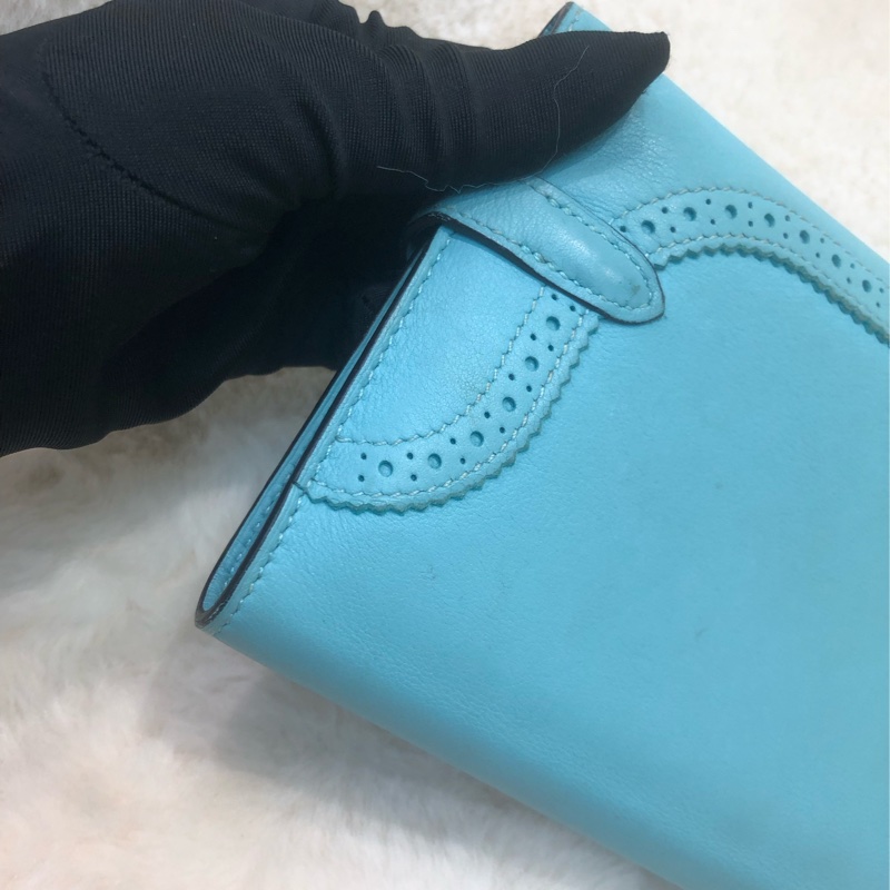 Hermes Blue Atoll Kelly Ghillies Wallet XC421-17
