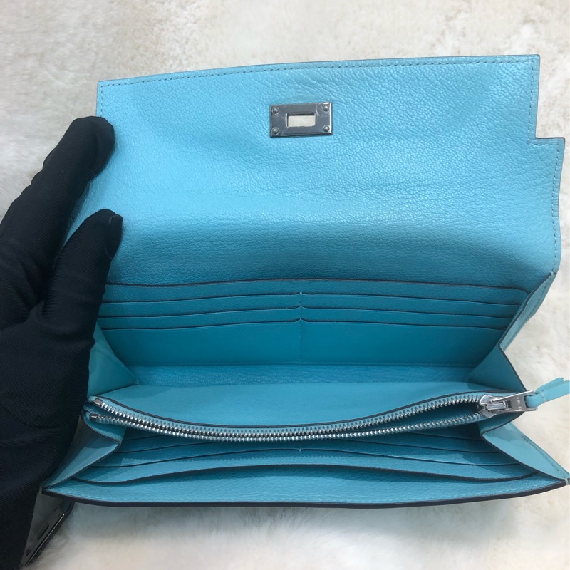 Hermes Blue Atoll Kelly Ghillies Wallet XC421-18