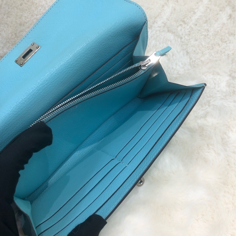 Hermes Blue Atoll Kelly Ghillies Wallet XC421-19