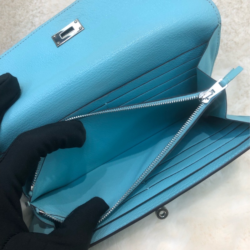 Hermes Blue Atoll Kelly Ghillies Wallet XC421-20