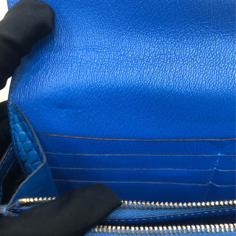 Hermes 電光藍鱷魚皮金扣 Kelly wallet XC424-16