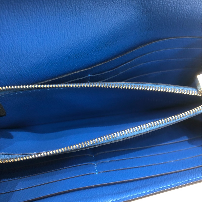 Hermes 電光藍鱷魚皮金扣 Kelly wallet XC424-19