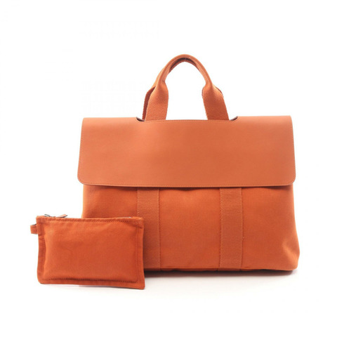 HERMES Valparaiso 中型 Potiron 手提包 Toile V 形皮革 橙色 二手 SHW