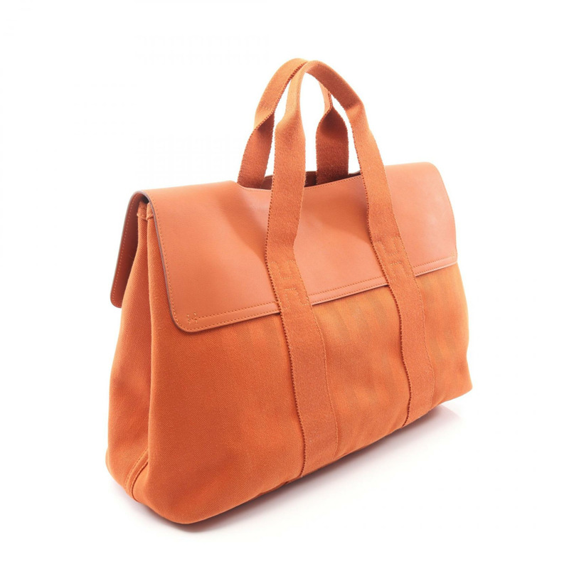 HERMES Valparaiso 中型 Potiron 手提包 Toile V 形皮革 橙色 二手 SHW-1
