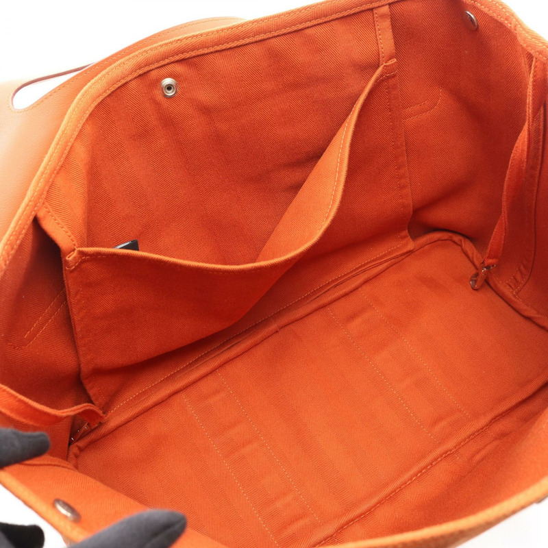 HERMES Valparaiso 中型 Potiron 手提包 Toile V 形皮革 橙色 二手 SHW-2