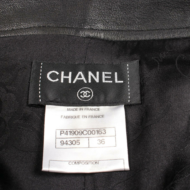 香奈兒 (CHANEL) COCO 標誌紐扣側拉鍊長褲 #36 P41909C00163 黑色皮革二手女裝-2