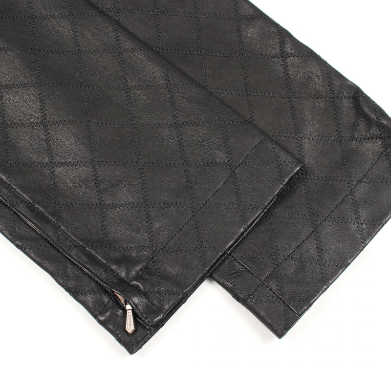 香奈兒 (CHANEL) COCO 標誌紐扣側拉鍊長褲 #36 P41909C00163 黑色皮革二手女裝-5