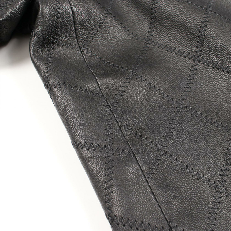 香奈兒 (CHANEL) COCO 標誌紐扣側拉鍊長褲 #36 P41909C00163 黑色皮革二手女裝-8