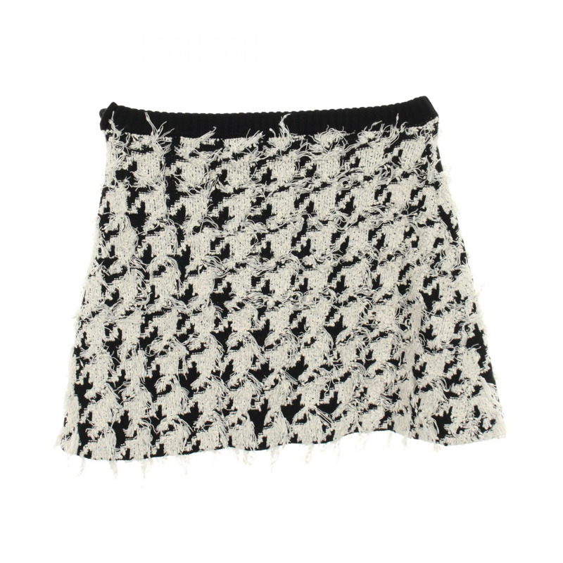 Christian Dior 千鳥格紋針織迷你裙 羊毛棉尼龍 白色 二手 #F36-1