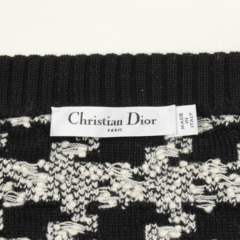 Christian Dior 千鳥格紋針織迷你裙 羊毛棉尼龍 白色 二手 #F36-2