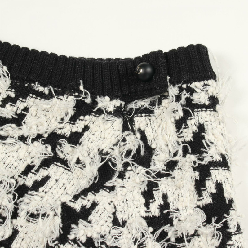Christian Dior 千鳥格紋針織迷你裙 羊毛棉尼龍 白色 二手 #F36-3