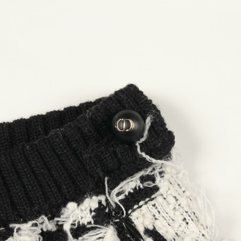 Christian Dior 千鳥格紋針織迷你裙 羊毛棉尼龍 白色 二手 #F36-6