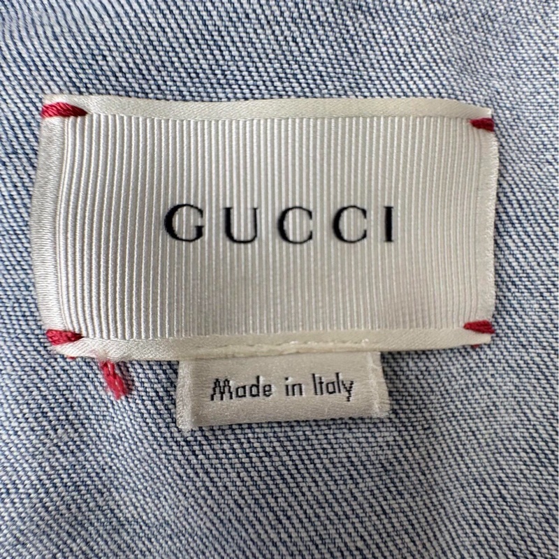 Gucci 古馳 淺藍色水洗做舊虎頭刺繡鉚釘設計牛仔外套 重工款-10