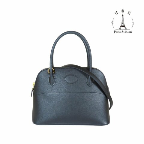 【巴黎站二手名牌專賣店】＊現貨＊HERMES 愛馬仕 真品＊C刻BOLIDE 25黑色金釦牛皮柏莉包 手提肩背斜背包