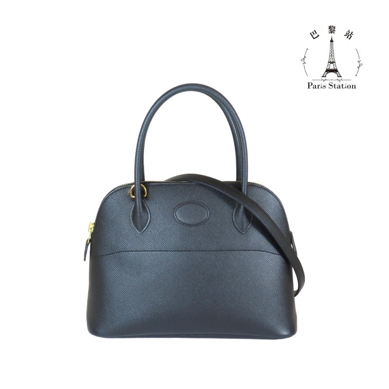 【巴黎站二手名牌專賣店】＊現貨＊HERMES 愛馬仕 真品＊C刻BOLIDE 25黑色金釦牛皮柏莉包 手提肩背斜背包-0