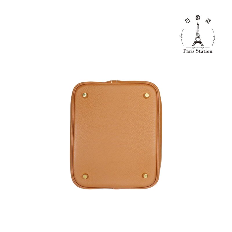 【巴黎站二手名牌專賣店】＊現貨＊HERMES 愛馬仕 真品＊Z刻 PICOTIN 22 金棕皮革金釦手提包 菜籃子-2