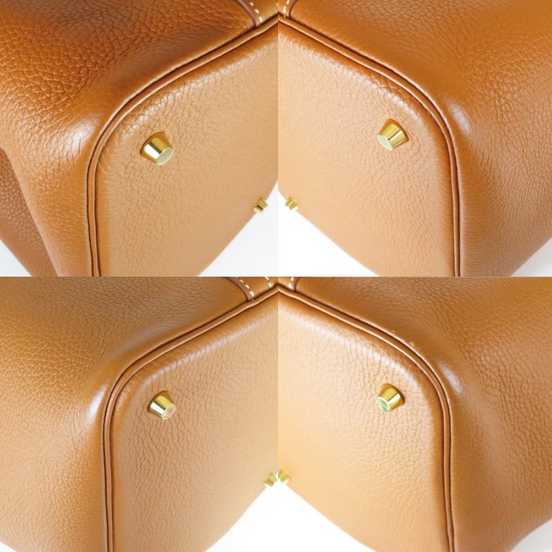 【巴黎站二手名牌專賣店】＊現貨＊HERMES 愛馬仕 真品＊Z刻 PICOTIN 22 金棕皮革金釦手提包 菜籃子-5