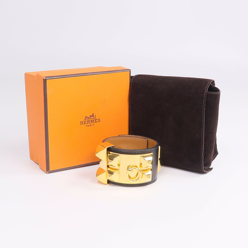 HERMES Box Calf皮革Collier de Chein Bracelet手帶-10