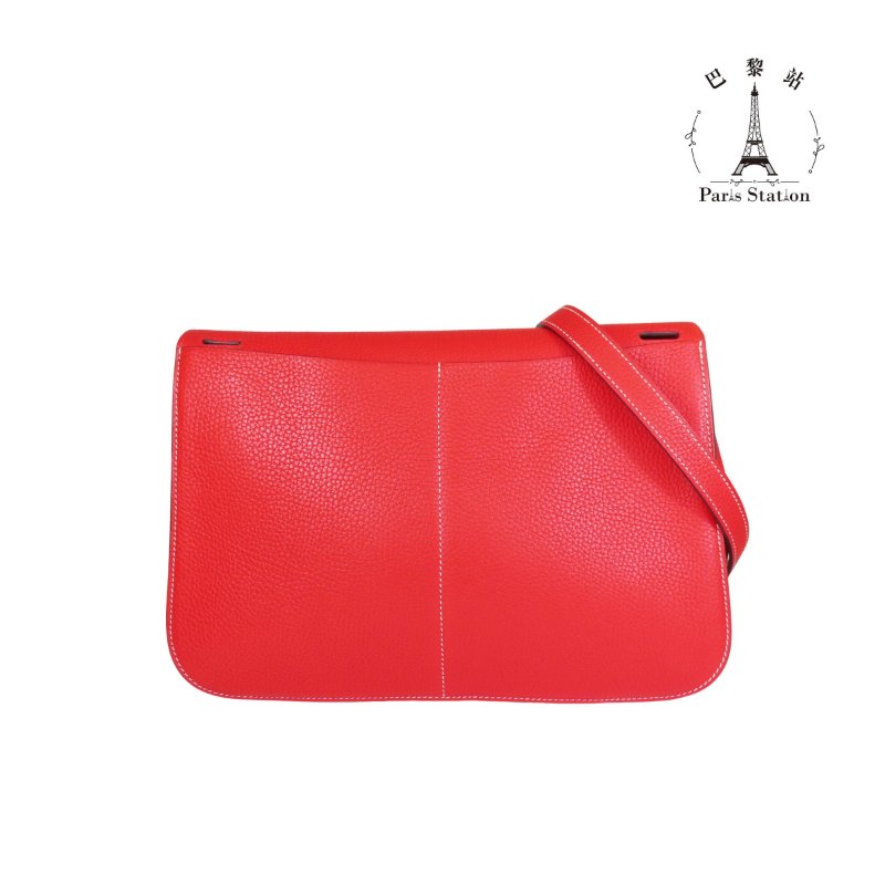 【巴黎站二手名牌專賣店】＊現貨＊HERMES 愛馬仕 真品＊C刻HALZAN 31紅色皮革銀釦斜背肩背包-1
