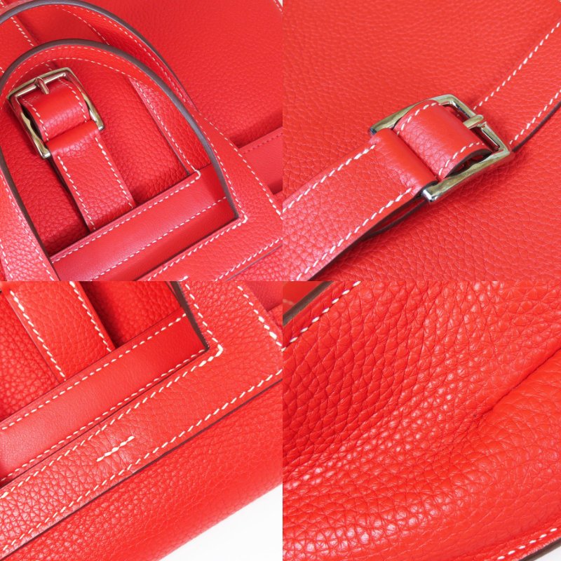 【巴黎站二手名牌專賣店】＊現貨＊HERMES 愛馬仕 真品＊C刻HALZAN 31紅色皮革銀釦斜背肩背包-6