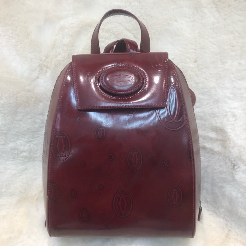 Cartier 紅色亮皮 Logo 背囊 XC417-0