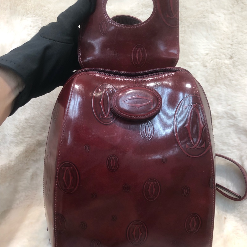 Cartier 紅色亮皮 Logo 背囊 XC417-6