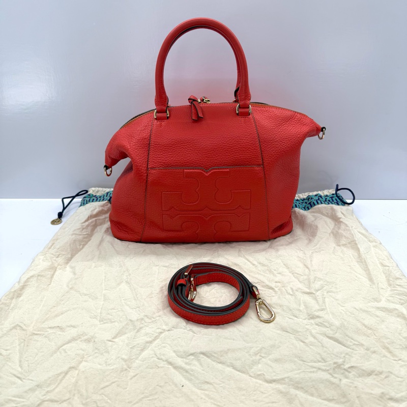 TORY BURCH 橘色牛皮手提斜背2WAY包-2